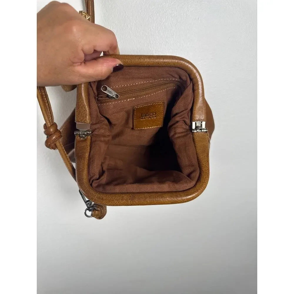 Latico Leathers Cognac Gathered Leather Mini Kiss-Lock Crossbody Bag